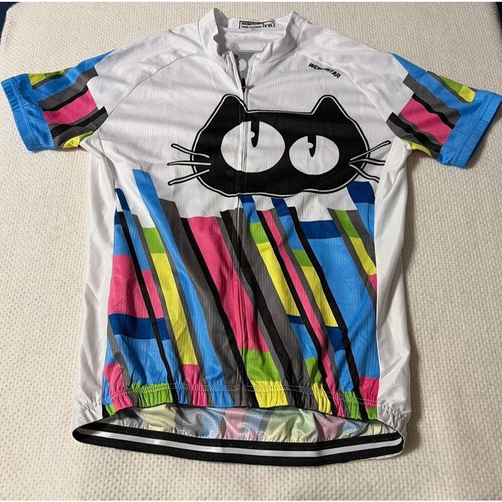 Weimostar XXL Cat Cycling Jersey Colorful Graphic Short Sleeve Bike Shirt